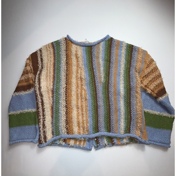 ee:some Striped Color Block Striped Baja Style Cotton Cardigan Sweater Size S - Picture 6 of 7